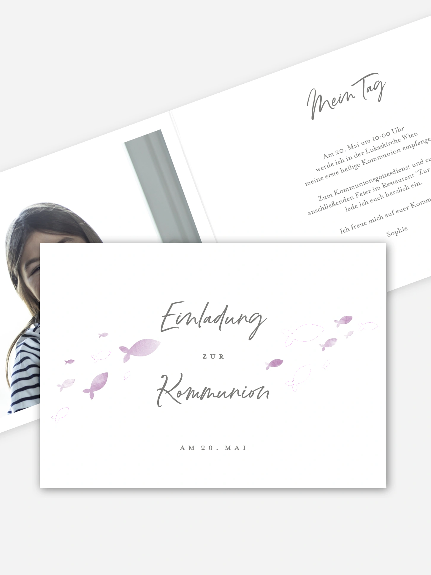 Kommunionseinladung Aquarell Fische