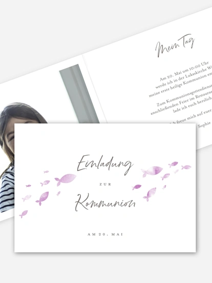 Kommunionseinladung Aquarell Fische