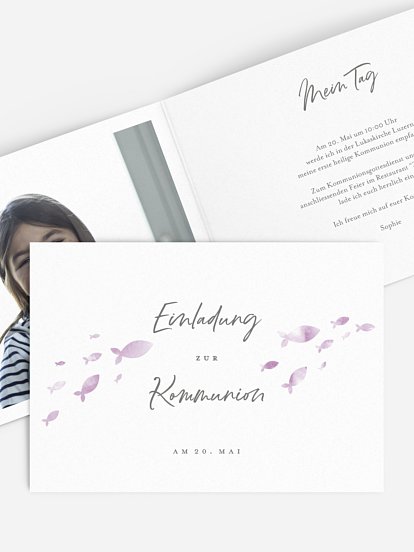 Kommunionseinladung Aquarell Fische
