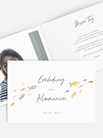 Kommunionseinladung Aquarell Fische