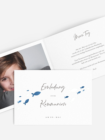 Kommunionseinladung Aquarell Fische