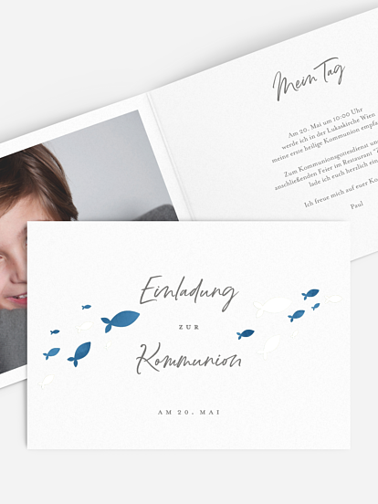 Kommunionseinladung Aquarell Fische