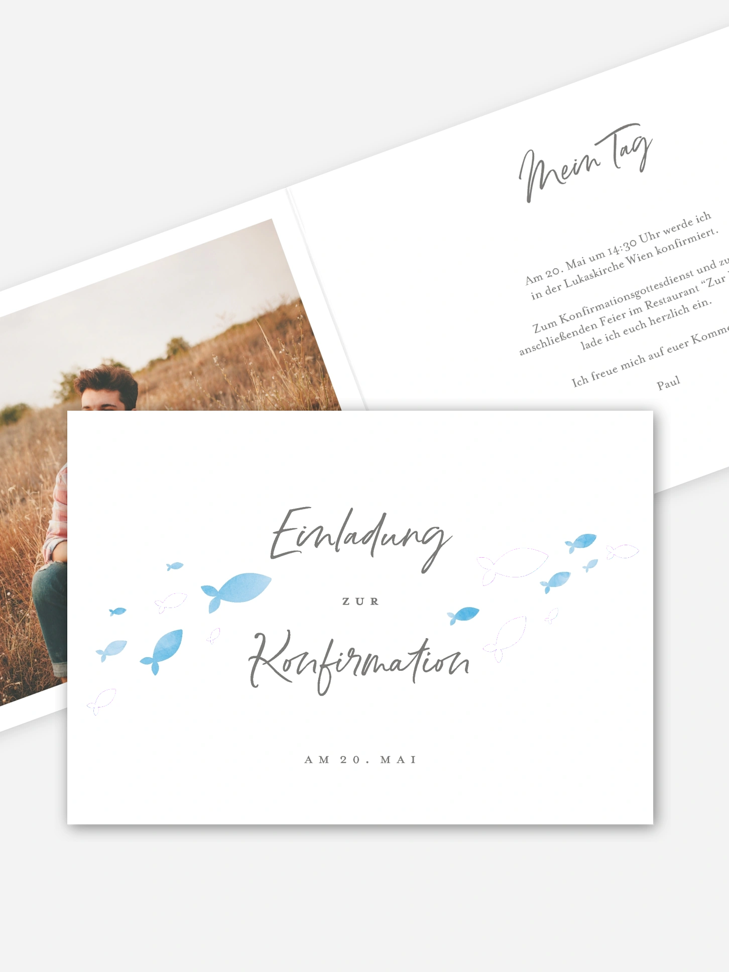 Konfirmationseinladung Aquarell Fische