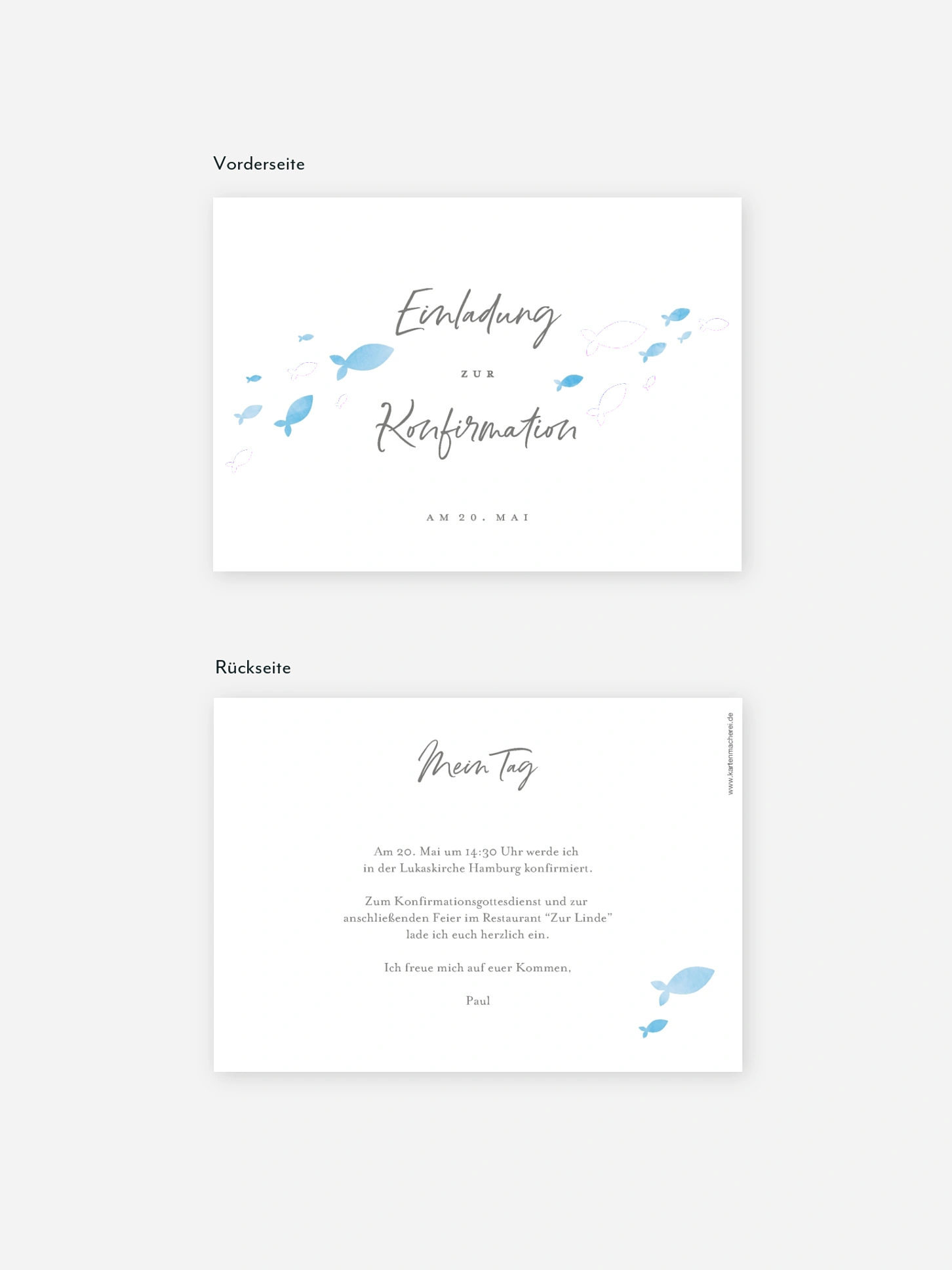 Konfirmationseinladung Aquarell Fische