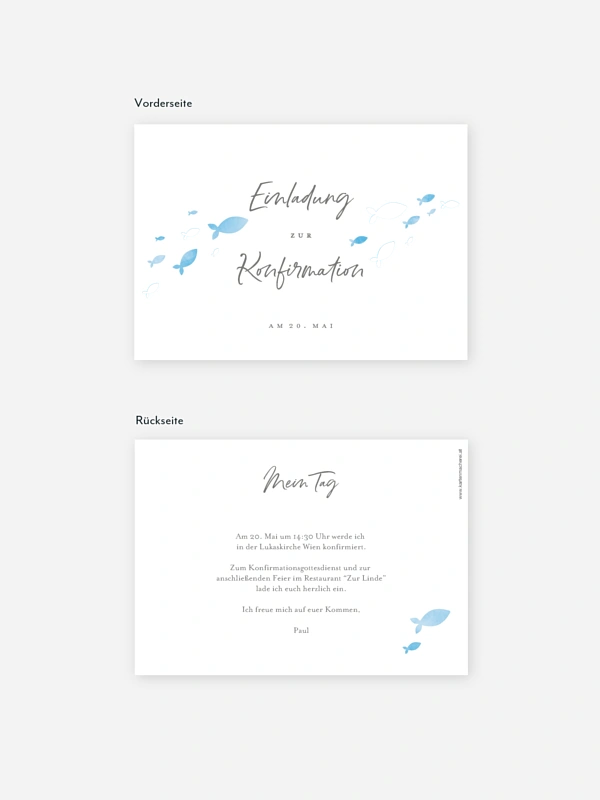 Konfirmationseinladung Aquarell Fische