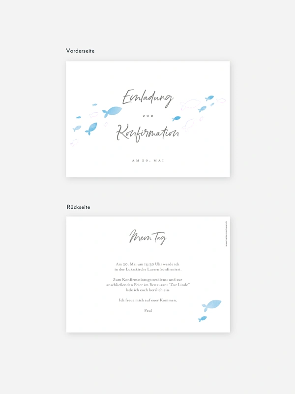 Konfirmationseinladung Aquarell Fische