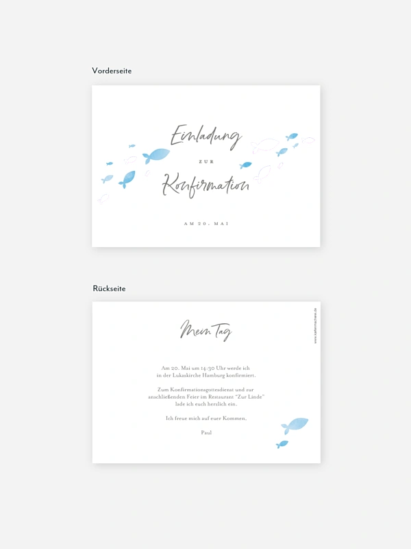 Konfirmationseinladung Aquarell Fische