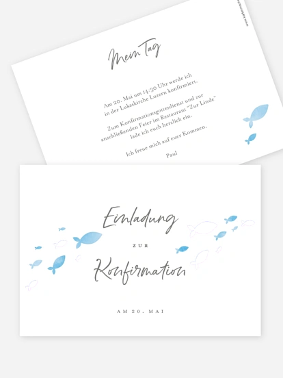 Konfirmationseinladung Aquarell Fische