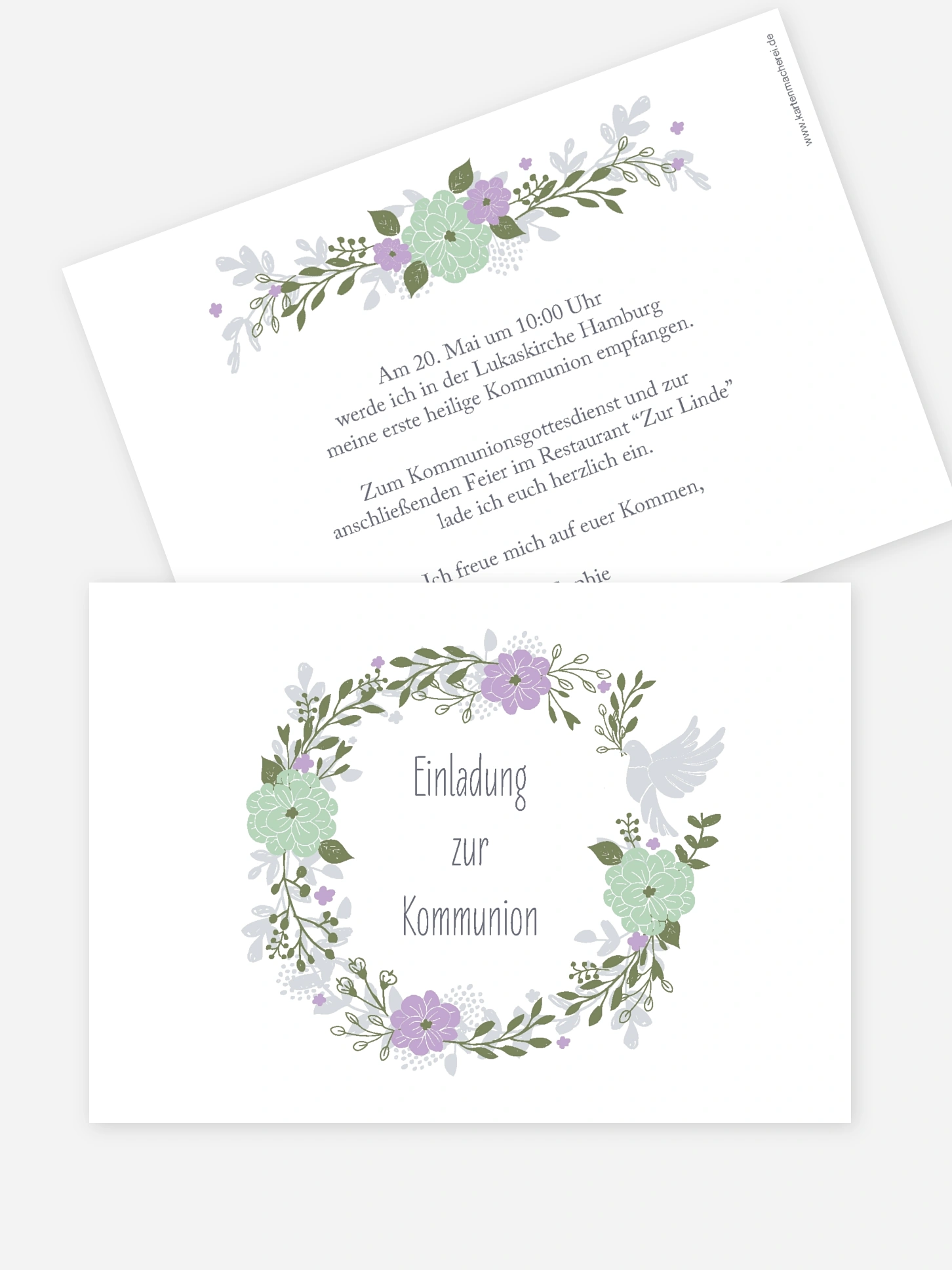 Kommunionseinladung Blumenkranz