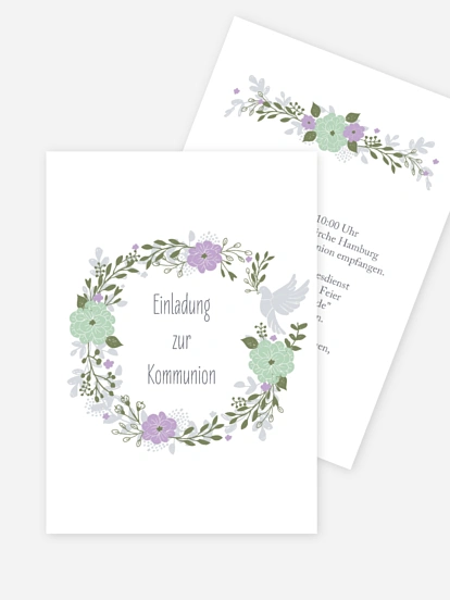 Kommunionseinladung Blumenkranz