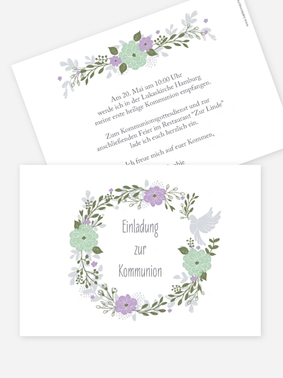 Kommunionseinladung Blumenkranz