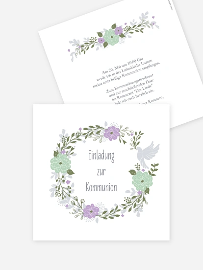 Kommunionseinladung Blumenkranz