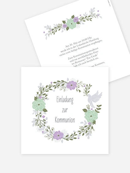 Kommunionseinladung Blumenkranz