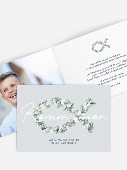 Kommunionseinladung Eucalyptus Fish
