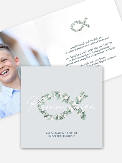 Kommunionseinladung Eucalyptus Fish