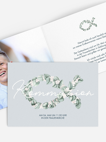 Kommunionseinladung Eucalyptus Fish