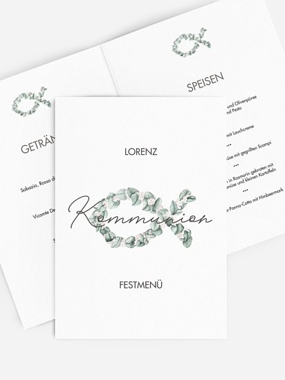 Menükarte Kommunion Eucalyptus Fish