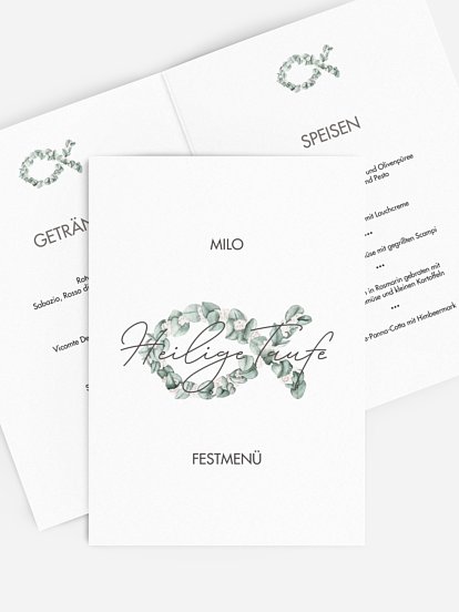 Menükarte Taufe Eucalyptus Fish