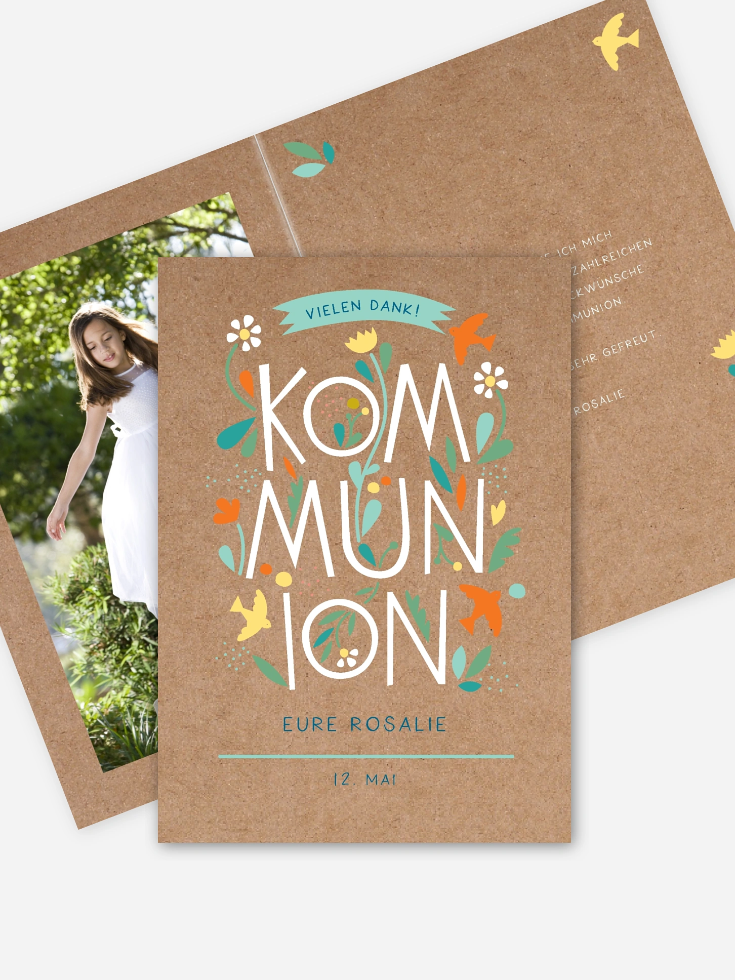 Danksagung Kommunion Floral Letters