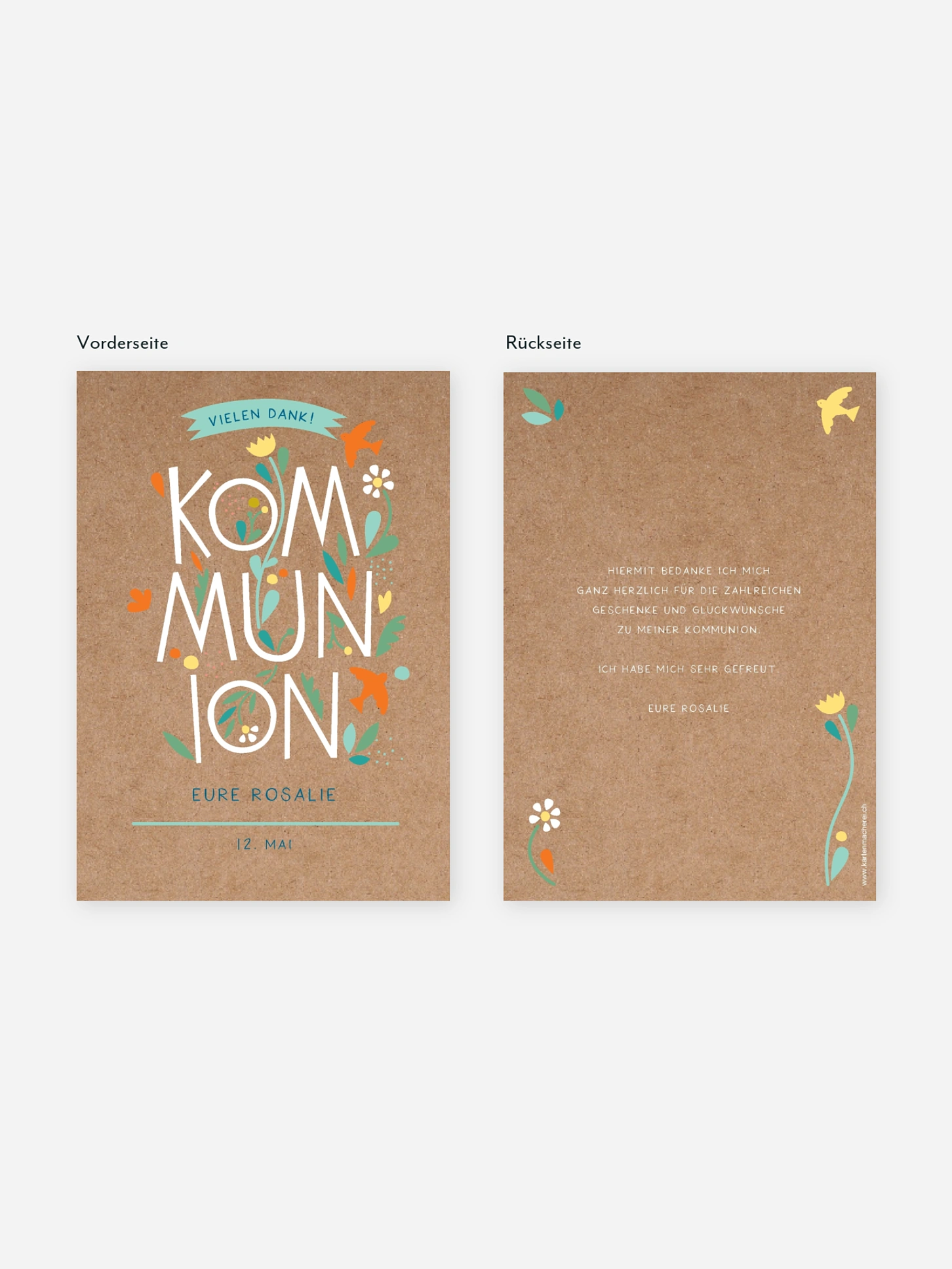 Danksagung Kommunion Floral Letters