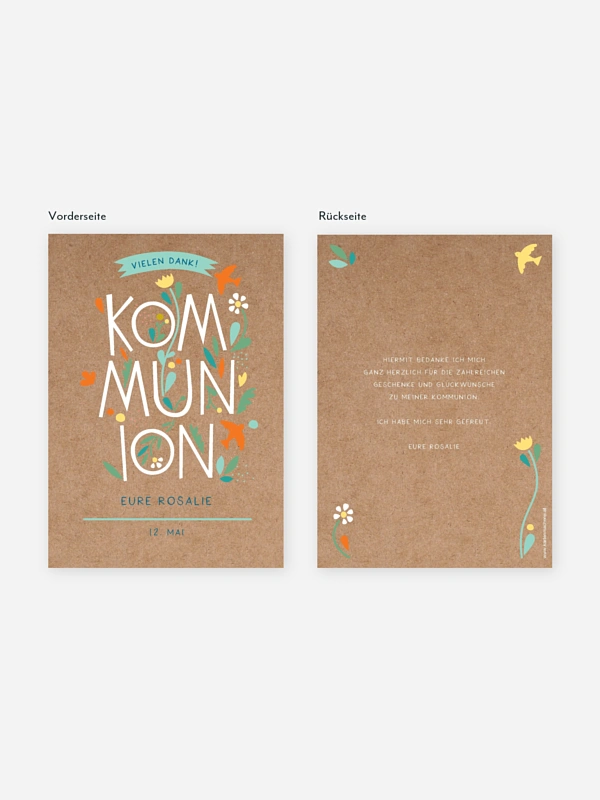 Danksagung Kommunion Floral Letters