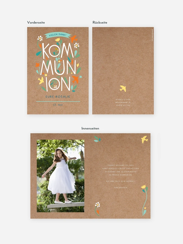 Danksagung Kommunion Floral Letters