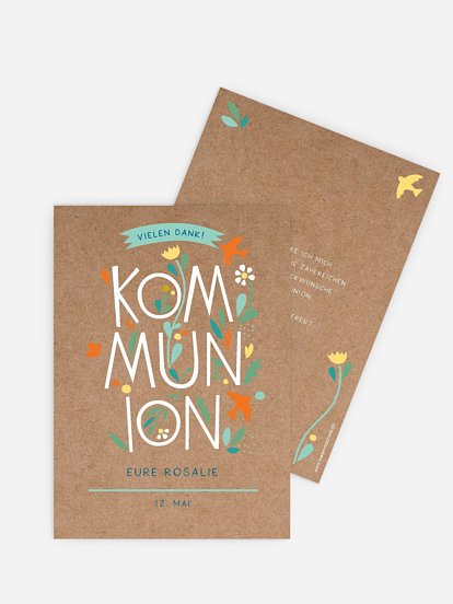 Danksagung Kommunion Floral Letters