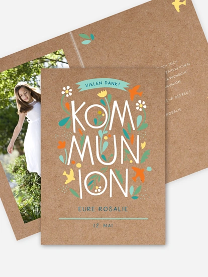 Danksagung Kommunion Floral Letters