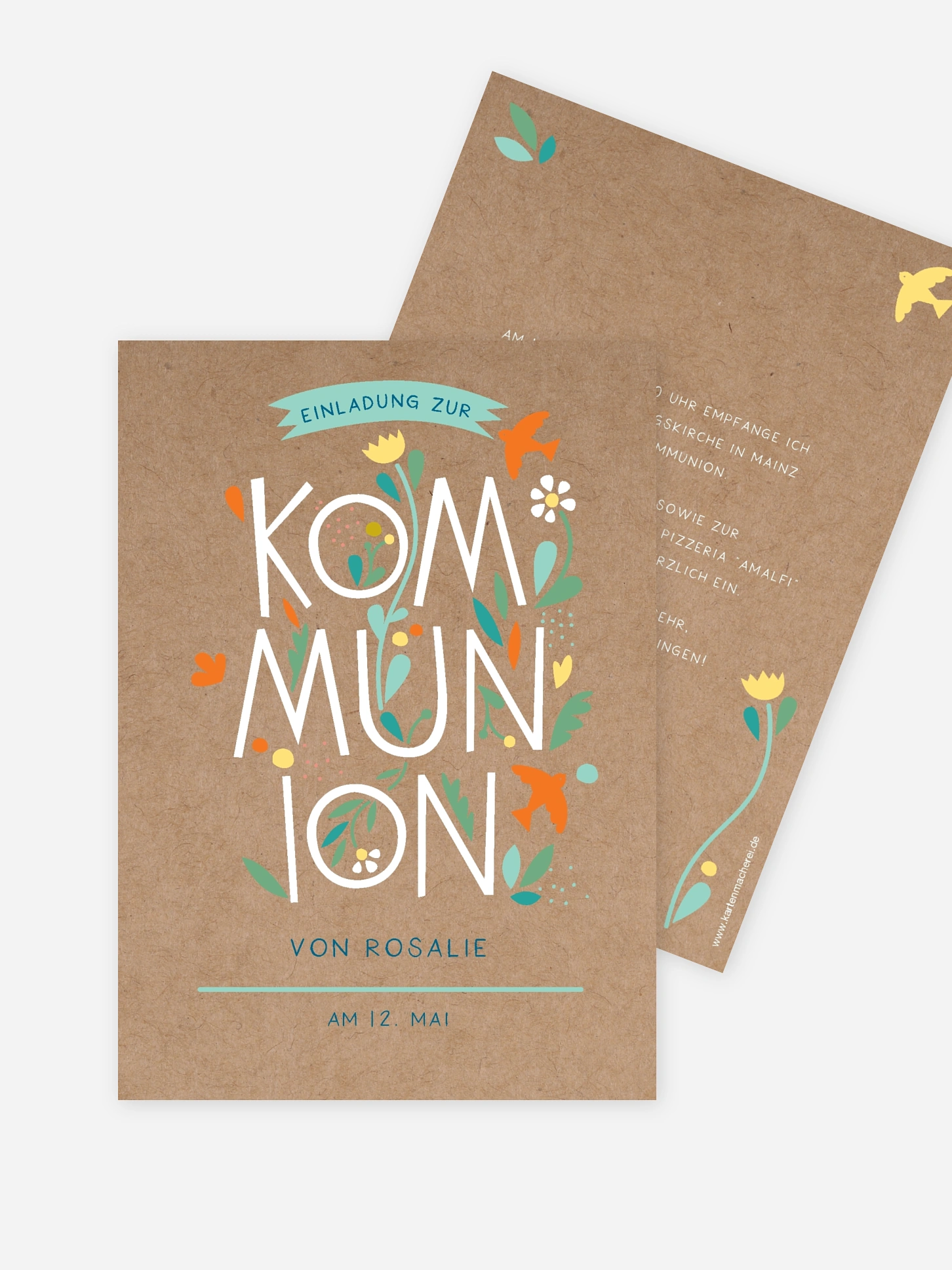 Kommunionseinladung Floral Letters