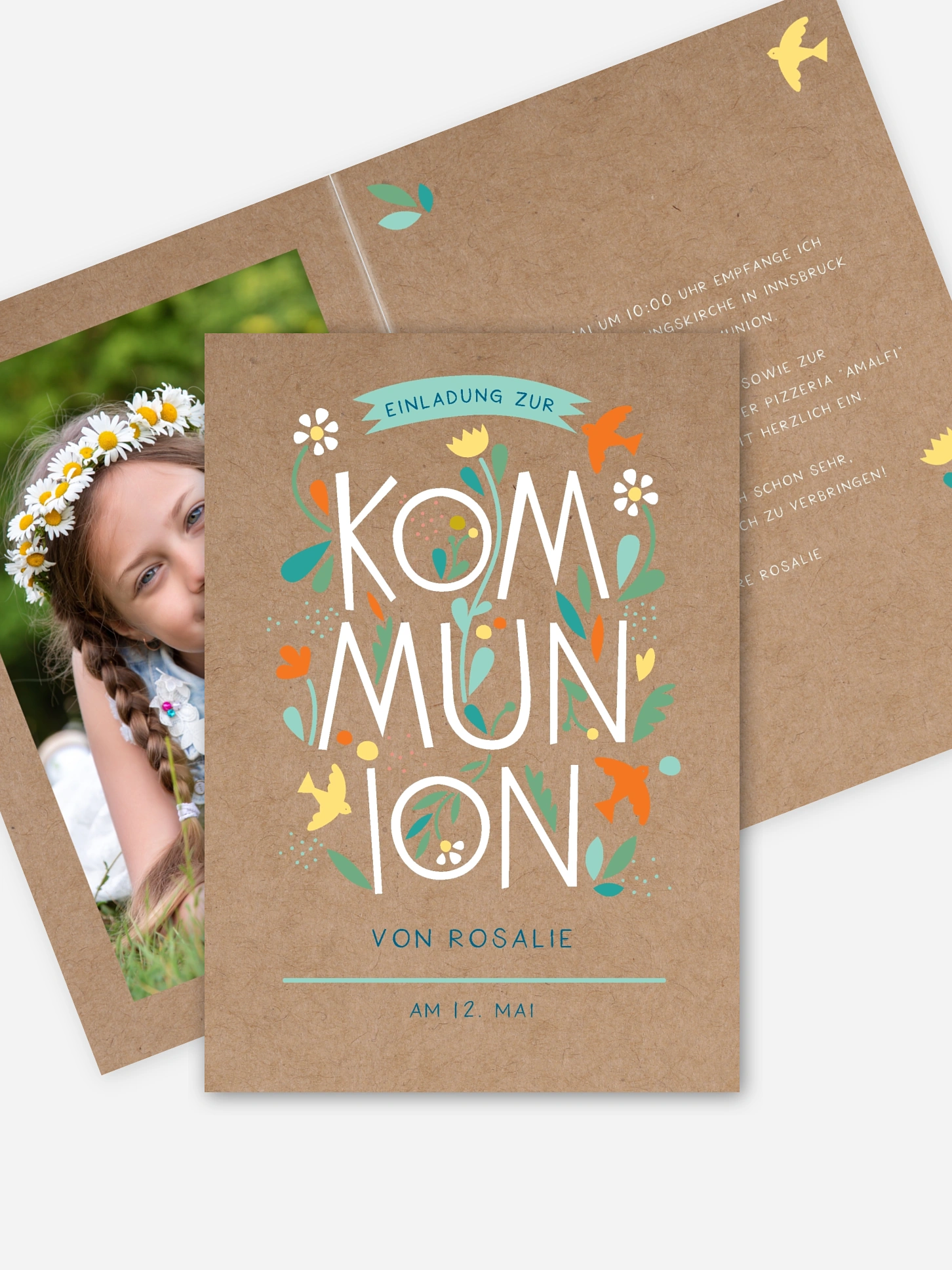 Kommunionseinladung Floral Letters