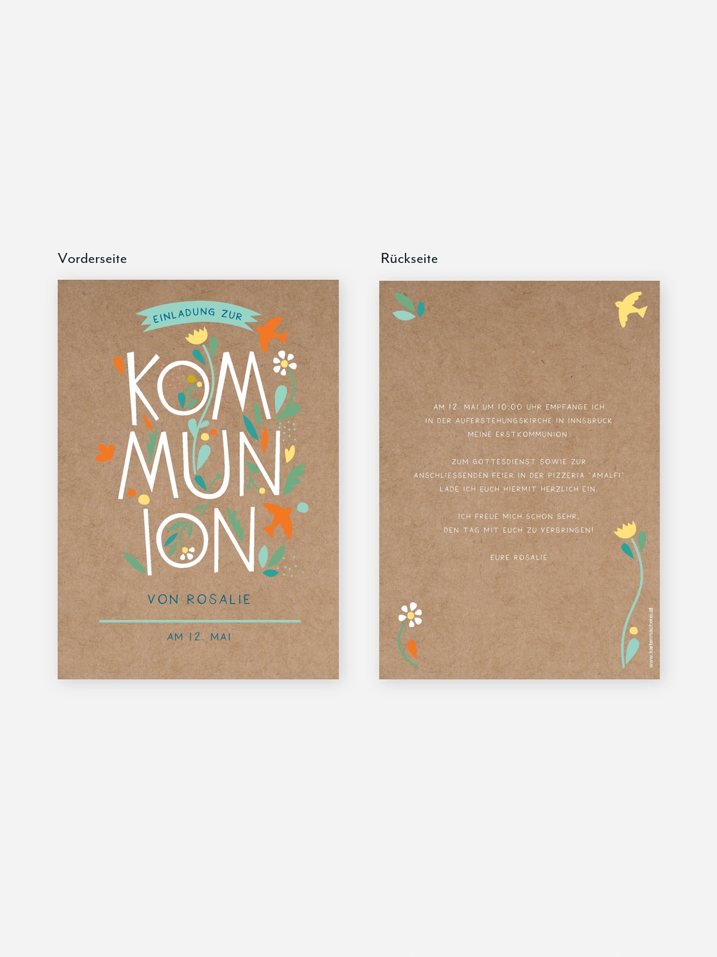 Kommunionseinladung Floral Letters