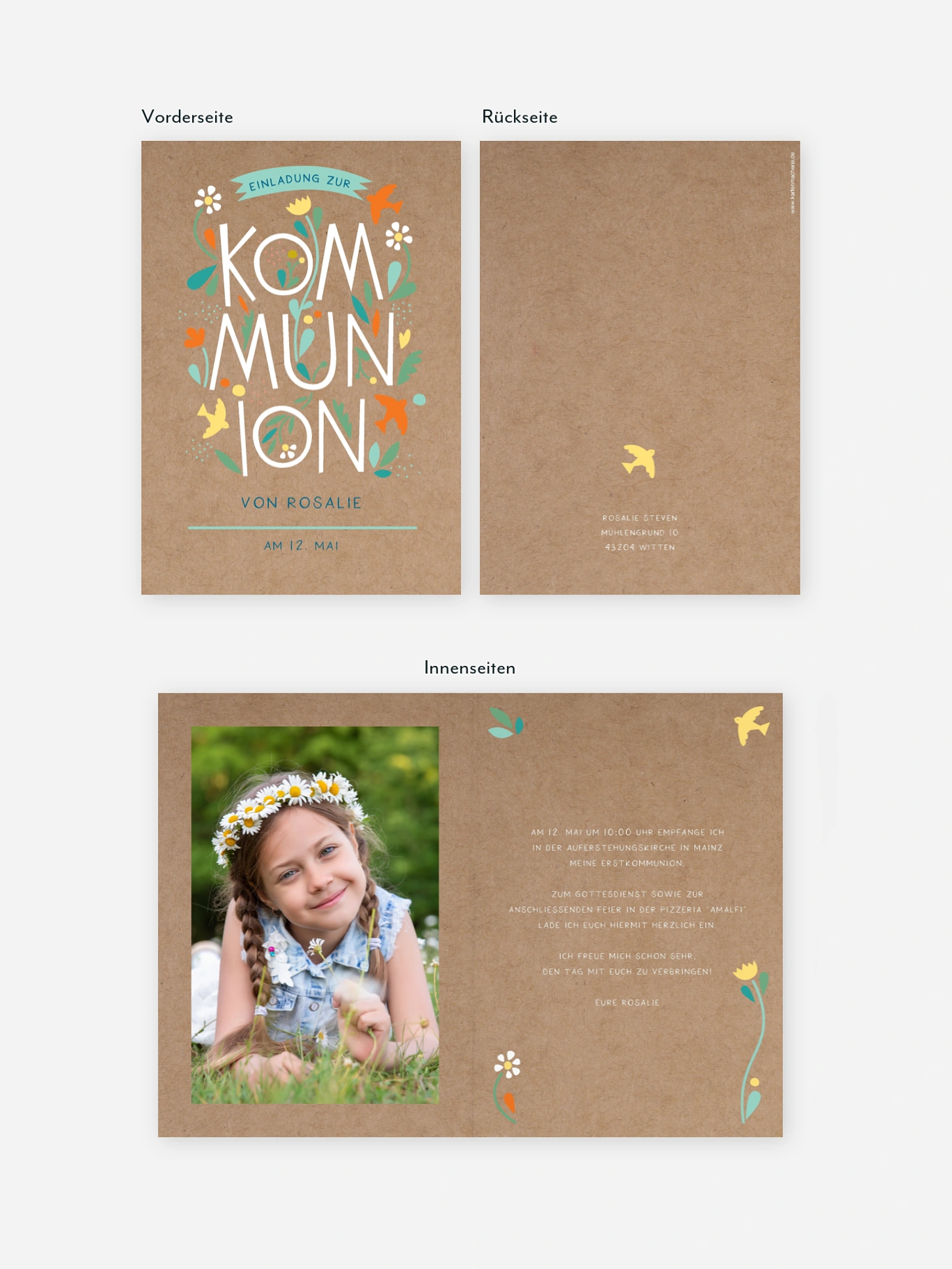 Kommunionseinladung Floral Letters