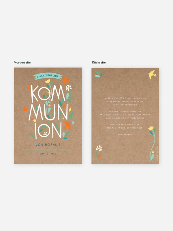 Kommunionseinladung Floral Letters