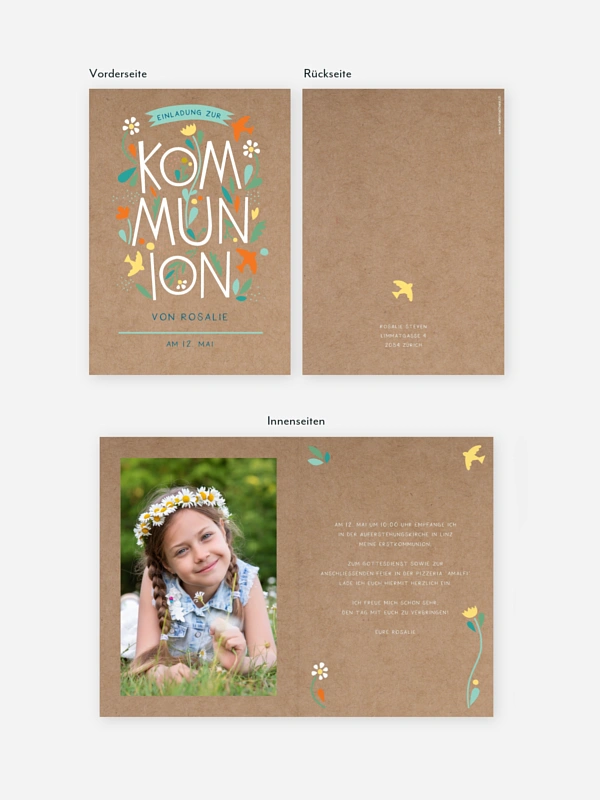 Kommunionseinladung Floral Letters
