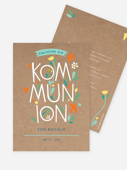 Kommunionseinladung Floral Letters