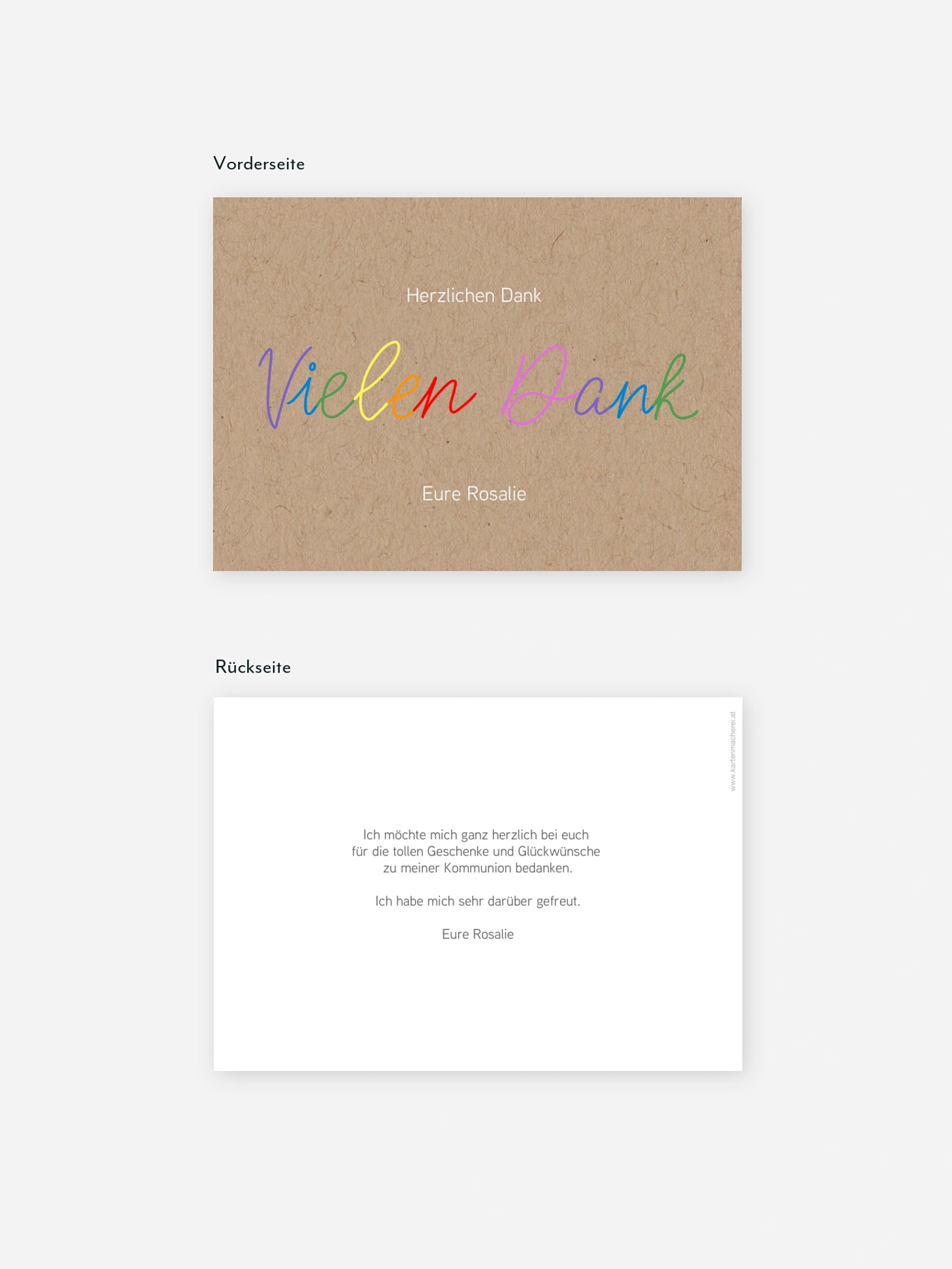 Danksagung Kommunion Rainbow Colors