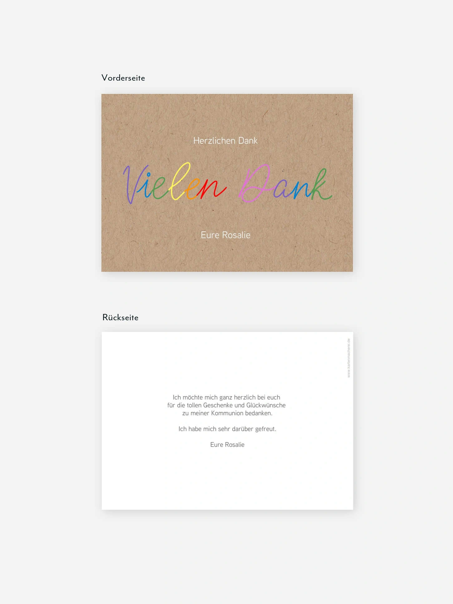 Danksagung Kommunion Rainbow Colors
