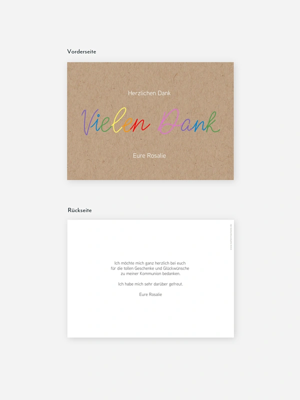 Danksagung Kommunion Rainbow Colors
