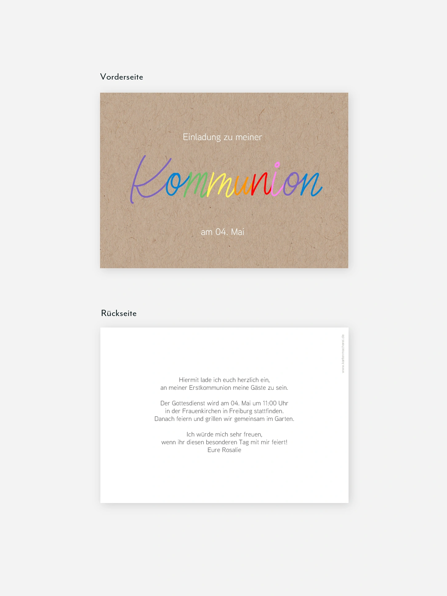 Kommunionseinladung Rainbow Colors