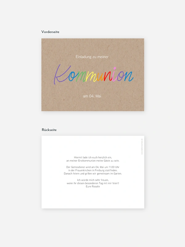 Kommunionseinladung Rainbow Colors