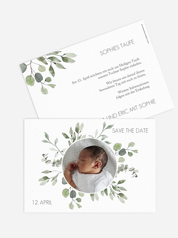 Taufeinladung Save the Date Eucalyptus