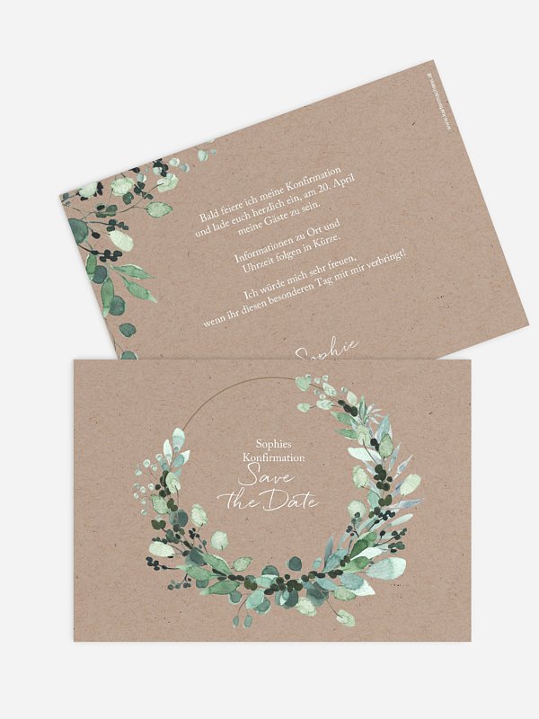 Konfirmationseinladung Save the Date Greenery