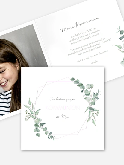 Kommunionseinladung Eucalyptus Leaf
