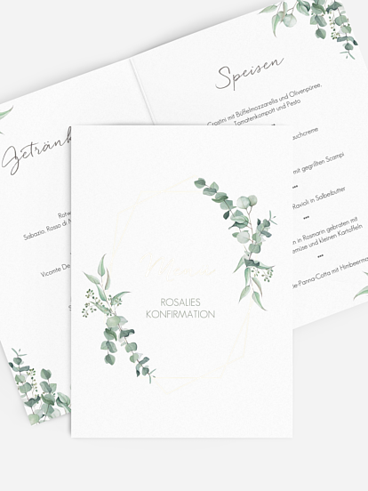 Menükarte Konfirmation Eucalyptus Leaf