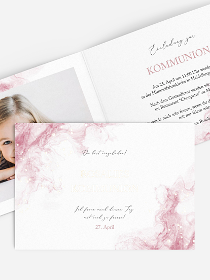 Kommunionseinladung Rose Cloud