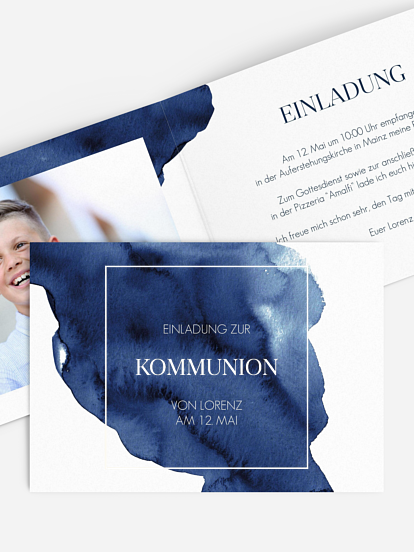 Kommunionseinladung Simple Blue