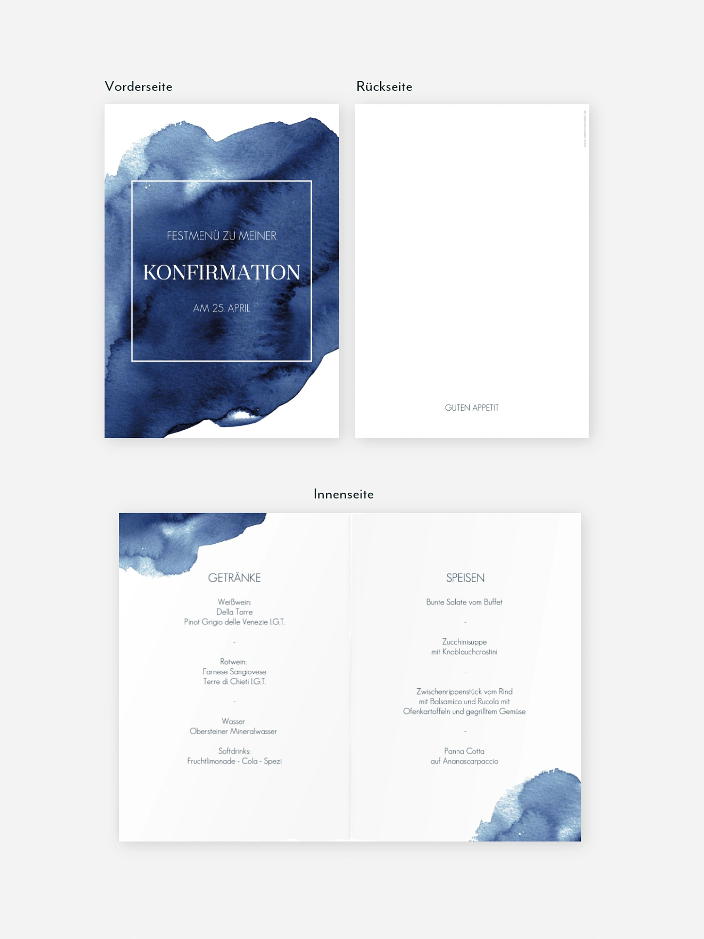 Menükarte Konfirmation Simple Blue