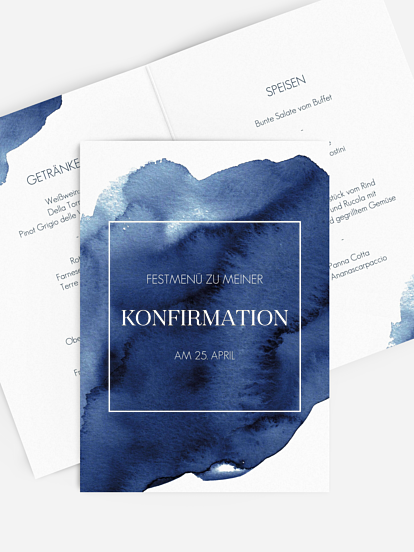 Menükarte Konfirmation Simple Blue