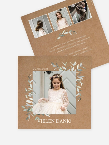 Danksagung Kommunion Elegant Leaves