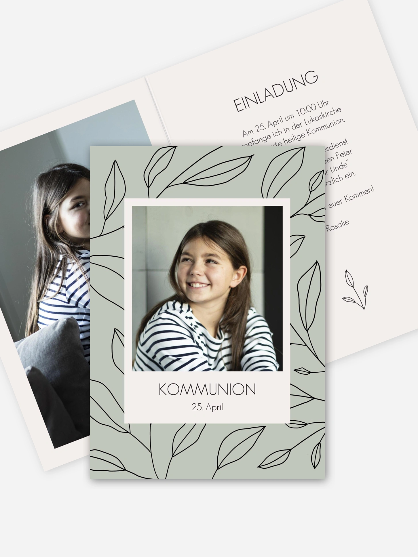 Kommunionseinladung Simple Leaves